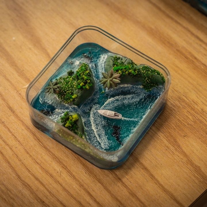 Resin Art Gift For Birthday - Ręcznie robiona mikro-wyspa z archipelagu Færöów,