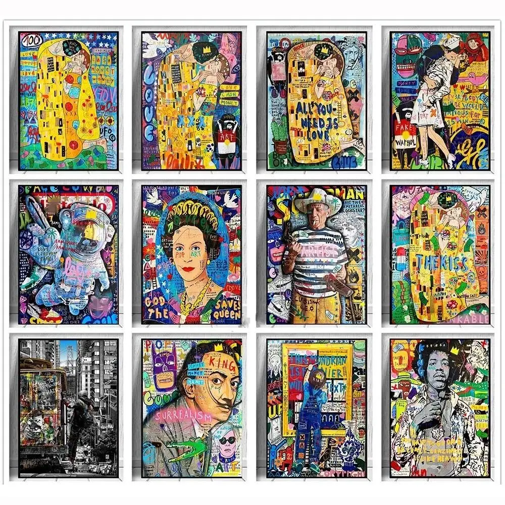 Resin Art Wall Decor - Sztuka Banksy, Gustav Klimt, Pocałunek, Graffiti,